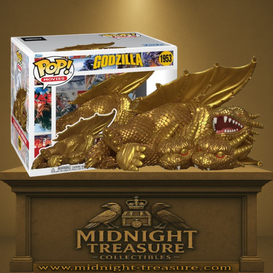 Funko Pop! Movies Godzilla – Sleeping King Ghidorah Gold (N°1953). Figurine Deluxe dorée représentant King Ghidorah endormi, trois têtes et ailes repliées.