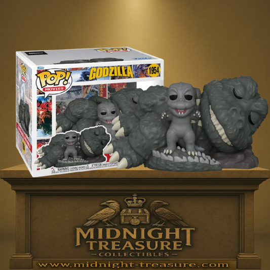 Funko Pop! Movies Godzilla â Sleeping Godzilla with Minilla (N°1954). Figurine diorama reprĂ©sentant Godzilla endormi avec Minilla, textures dĂ©taillĂ©es et pose paisible.
