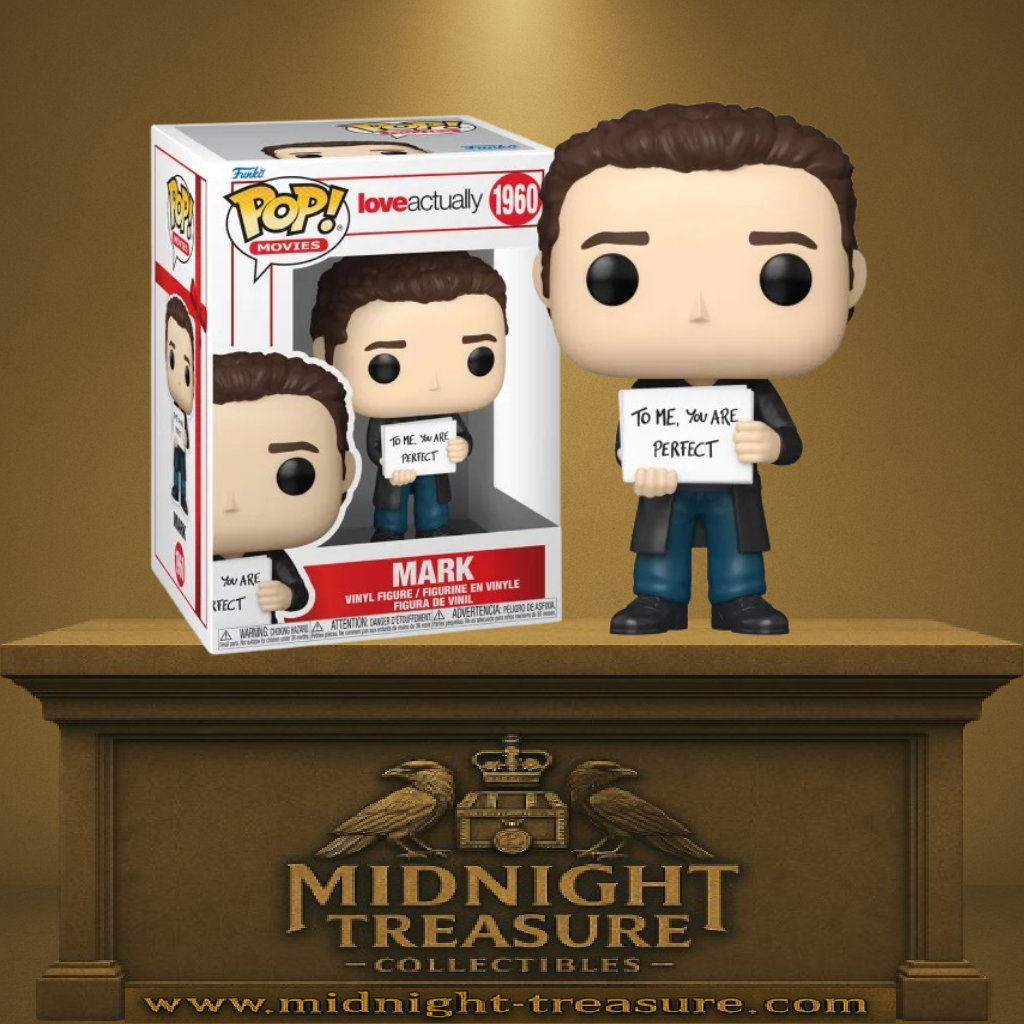 Funko Pop! Love Actually – Mark (N°1960). Figurine représentant la scène des pancartes, fidèle au personnage du film romantique culte.