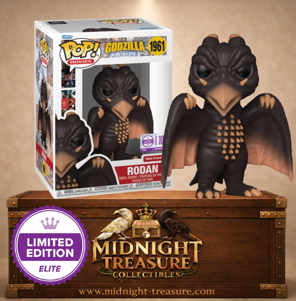 Funko Pop! Godzilla N°1961 – Rodan Elite Exclusive – créature volante avec ailes déployées et design kaiju détaillé. Une figurine rare parfaite pour les fans de Godzilla.