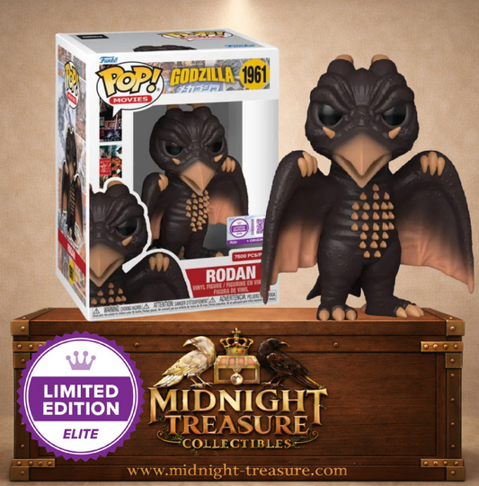 Funko Pop! Godzilla N°1961 – Rodan Elite Exclusive – créature volante avec ailes déployées et design kaiju détaillé. Une figurine rare parfaite pour les fans de Godzilla.