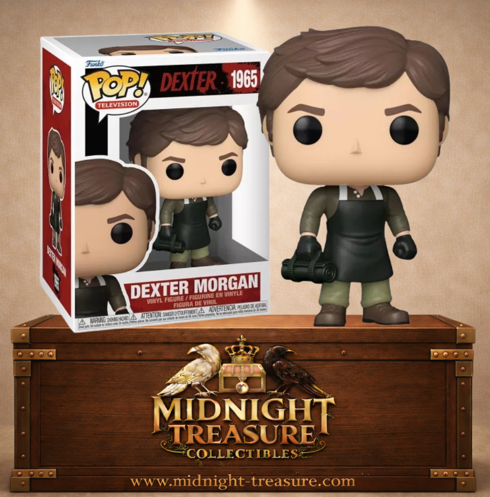 Funko Pop! Television N°1965 – Dexter Morgan portant son tablier noir et tenant un rouleau de plastique inspiré de ses célèbres Kill Rooms dans la série Dexter.