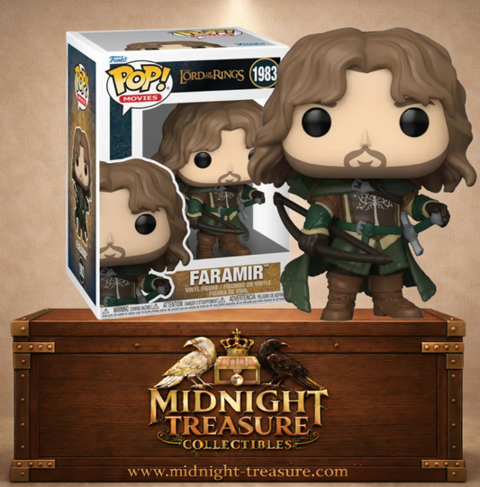 Funko Pop! Le Seigneur des Anneaux N°1983 – Faramir avec armure verte du Gondor, arc et épée. Une figurine fidèle parfaite pour les fans de Tolkien.