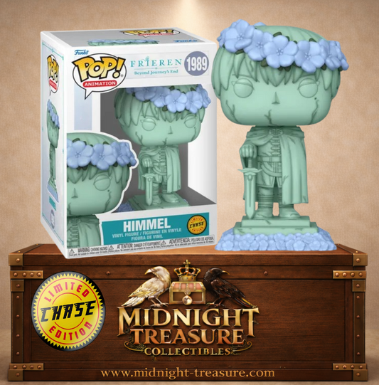 Funko Pop! Animation N°1989 – Himmel Chase – Frieren Beyond Journey’s End. Figurine Himmel en statue verte avec couronne de fleurs.