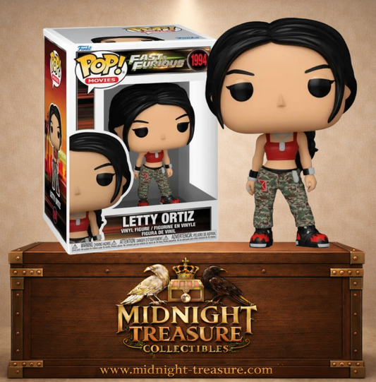 Funko Pop! Movies N°1994 – Letty Ortiz – Fast & Furious. Figurine avec tenue camouflage et débardeur rouge.