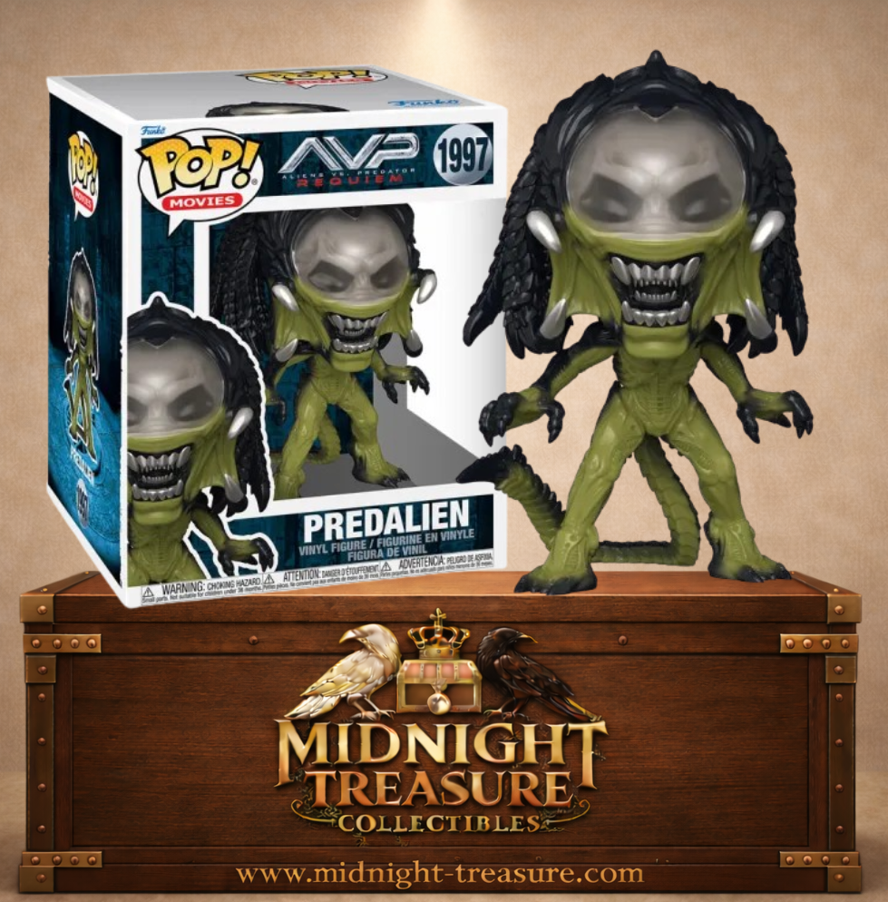 Funko Pop! AVP Requiem N°1997 – Predalien 15 cm hybride Alien et Predator avec crâne translucide et dreadlocks. Une figurine fidèle parfaite pour les fans de science-fiction horrifique.