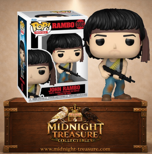 Funko Pop! Movies N°2003 – John Rambo – Rambo. Figurine avec fusil, bandana et tenue de combat.