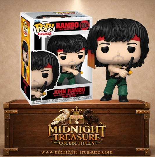Funko Pop! Movies N°2004 – John Rambo avec flèche explosive – Rambo II. Figurine avec arc et tenue militaire.