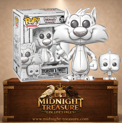 Funko Pop! Looney Tunes N°2013 – Sylvestre et Titi version esquissée noir et blanc avec effet croquis. Une figurine originale parfaite pour les fans de Looney Tunes.