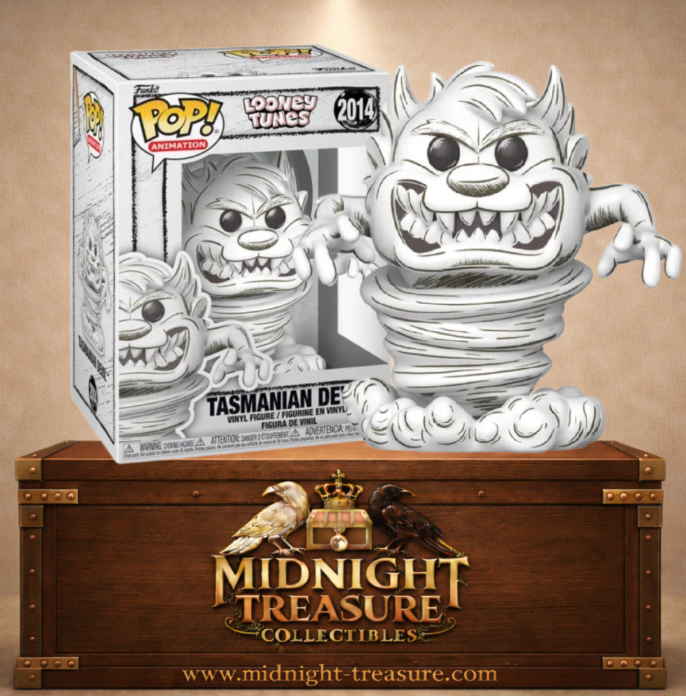 Funko Pop! Looney Tunes N°2014 – Diable de Tasmanie version esquissée avec effet tornade noir et blanc. Une figurine originale parfaite pour les fans de Looney Tunes.