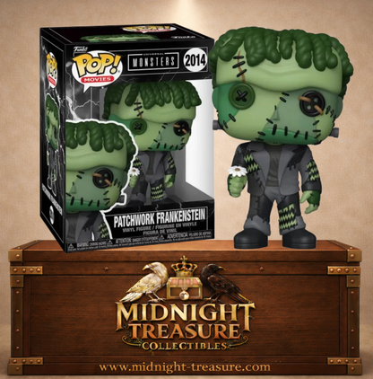 Funko Pop! Movies N°2014 – Patchwork Frankenstein avec peau verte, yeux en boutons, coutures apparentes et marguerite blanche inspiré des Universal Monsters.