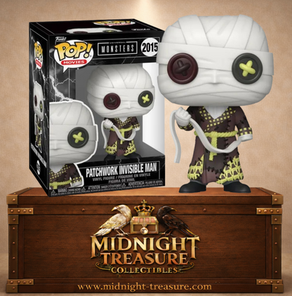 Funko Pop! Movies N°2015 – Patchwork Invisible Man avec bandages, boutons dépareillés et costume cousu inspiré des Universal Monsters.