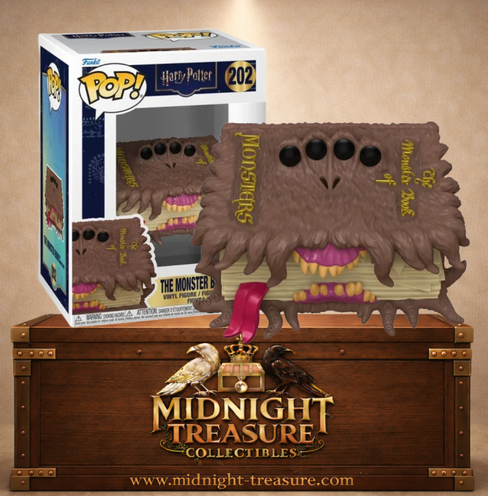 Funko Pop! N°202 The Monster Book of Monsters, Le Monstrueux Livre des Monstres de Harry Potter, avec fourrure brune, quatre yeux, crocs et langue rouge.