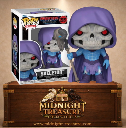 Funko Pop! Movies N°2021 – Skeletor avec capuche violette, visage squelettique et bâton magique inspiré du film Masters of the Universe (2026).