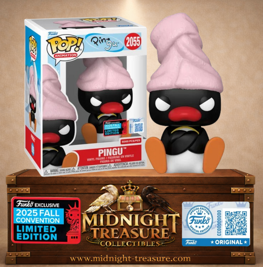 Funko Pop! N°2055 Pingu Bath Towel (Pingu avec serviette de bain), Fall Convention 2025, édition limitée à 5 000 exemplaires avec serviette rose.