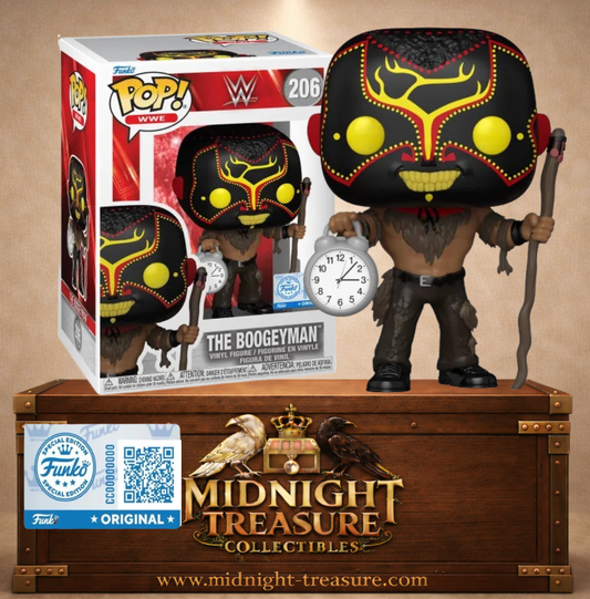 Funko Pop! WWE N°206 – The Boogeyman (Le Croque-mitaine), édition Special Edition avec son horloge et son bâton.