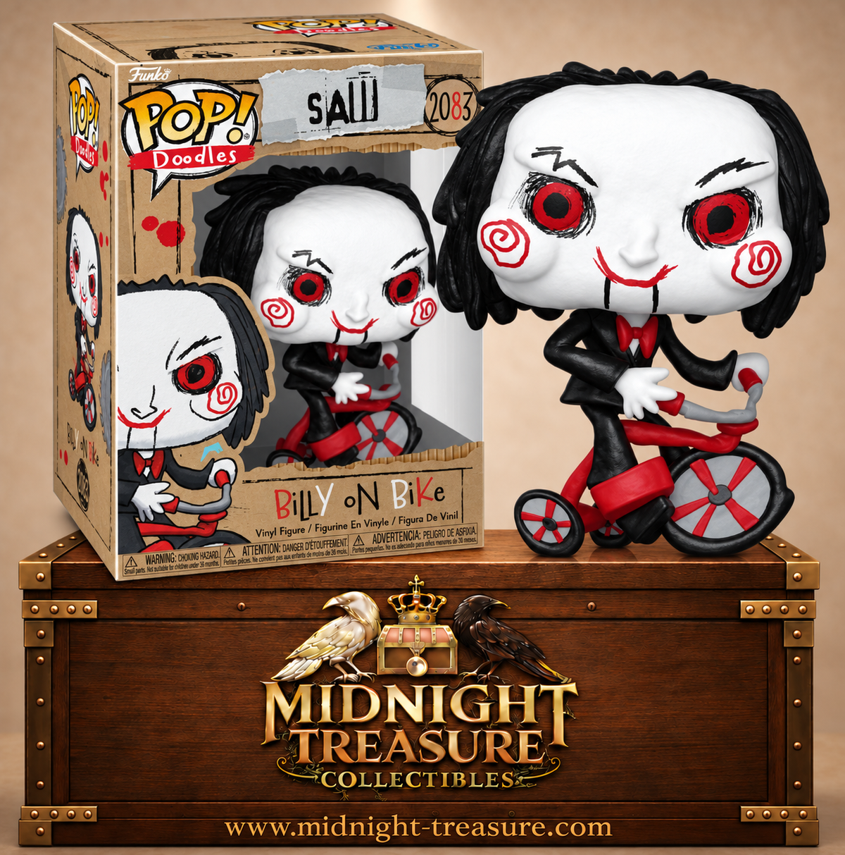 Funko Pop! Movies N°2083 Billy sur son tricycle rouge en version Doodles – Saw