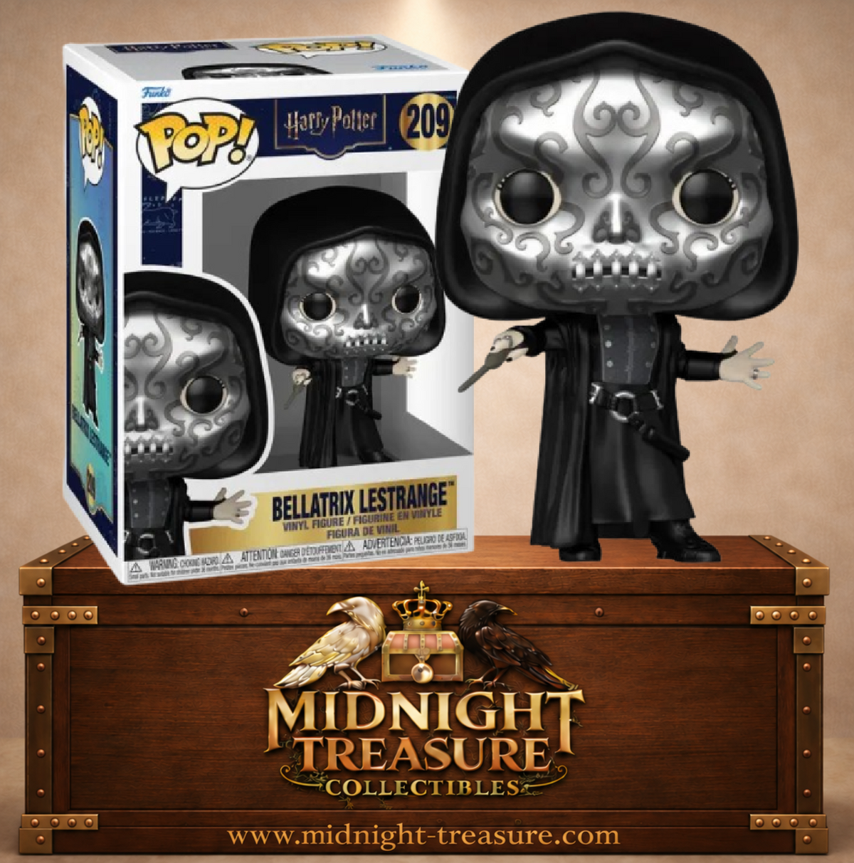 Funko Pop! N°209 Bellatrix Lestrange en Mangemort avec masque argenté et baguette – Harry Potter