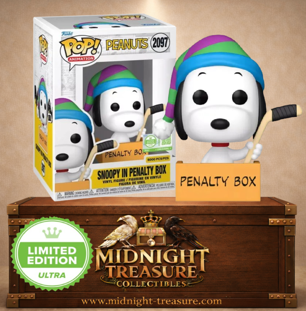 Funko Pop! N°2097 Snoopy in Penalty Box (Snoopy sur le banc des pénalités) Peanuts, édition Ultra limitée à 5 000 pièces avec bonnet et crosse de hockey.