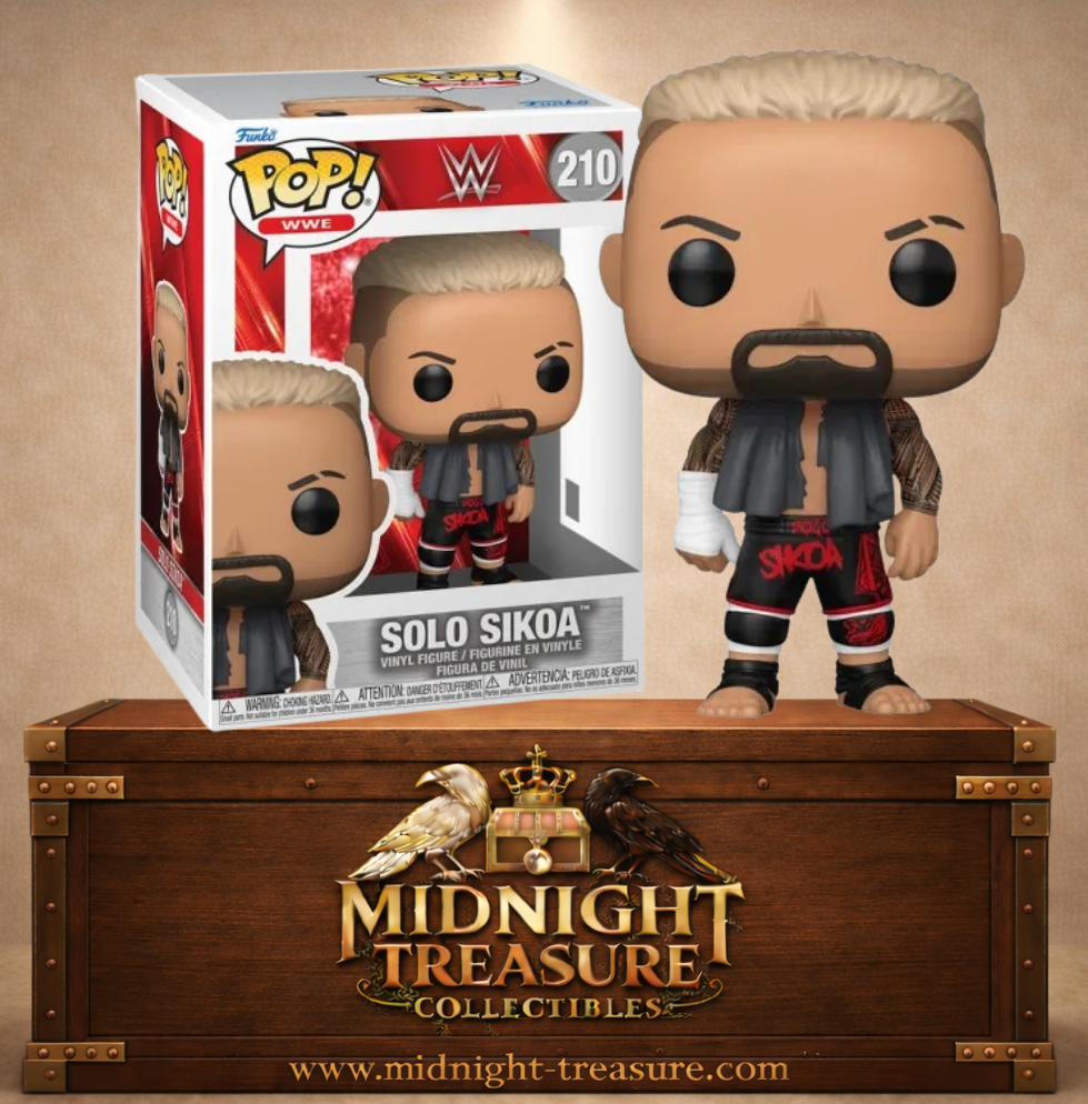 Funko Pop! WWE N°210 – Solo Sikoa portant sa tenue de combat emblématique et son bandage à la main, inspiré de la WWE.