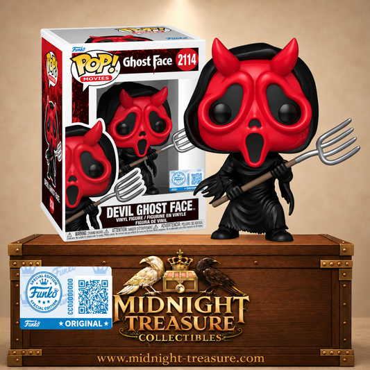 Funko Pop! Movies N°2114 Devil Ghost Face démoniaque de Scream avec masque rouge à cornes, robe noire et fourche.