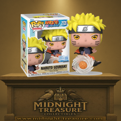 Funko Pop! Naruto Shippuden – Naruto Uzumaki (Lava Release Rasenshuriken) (N°2120). Naruto en pleine attaque avec un Rasenshuriken de lave en fusion, posture dynamique et effet tourbillonnant.