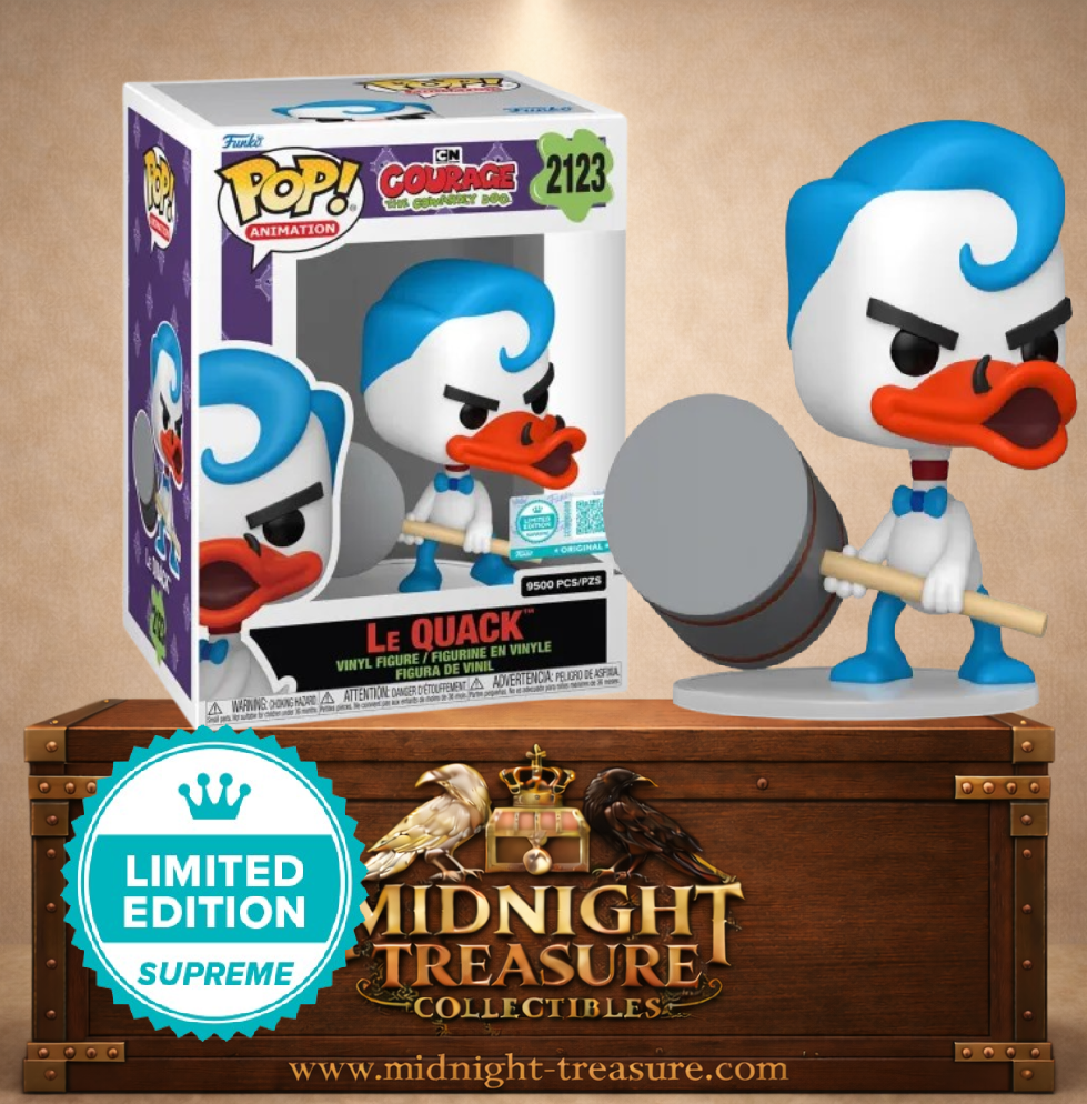 Funko Pop! Animation N°2123 – Le Quack (Le Canard) – Courage, le chien froussard. Édition suprême limitée à 9500 exemplaires avec maillet, inspirée de l’épisode Dr. Le Quack, Amnesia Specialist.