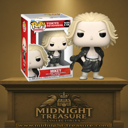 Funko Pop! Tokyo Revengers – Mikey (Manjiro Sano) N°2132. Figurine du leader du Tokyo Manji Gang en uniforme noir Toman, posture calme et regard déterminé.