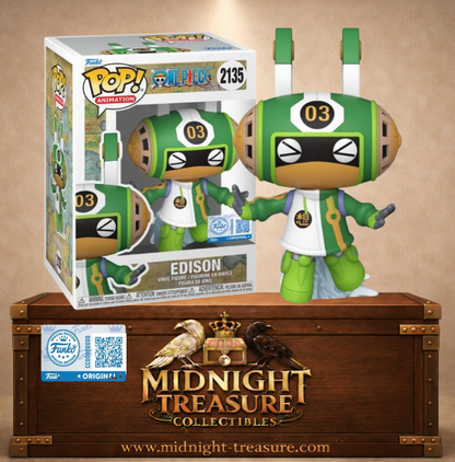 Funko Pop! Animation N°2135 – Edison – One Piece. Personnage en armure verte futuriste numéro 03 arc Egghead.