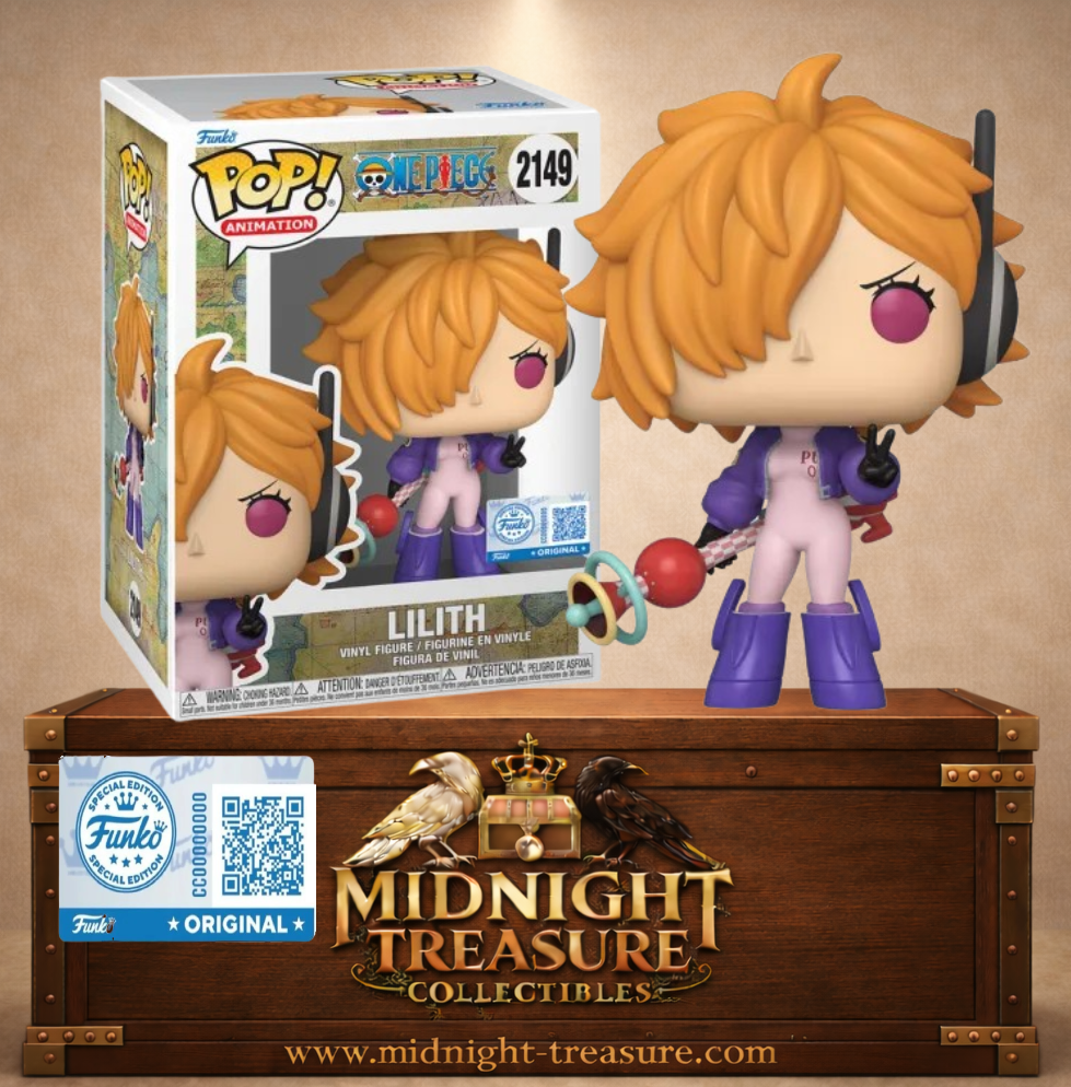 Funko Pop! One Piece N°2149 – Lilith tenant son Bubble Gun sur l'île futuriste d'Egghead inspirée de l'arc du Dr Vegapunk.