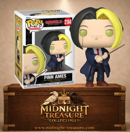 Funko Pop! Animation N°2184 – Finn Ames – Mashle Magic and Muscles. Figurine Finn Ames avec baguette magique et cheveux bicolores.