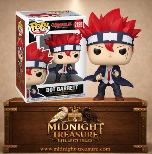 Funko Pop! Animation N°2185 – Dot Barrett – Mashle Magic and Muscles. Figurine Dot Barrett avec cheveux rouges et uniforme de l’académie Easton.