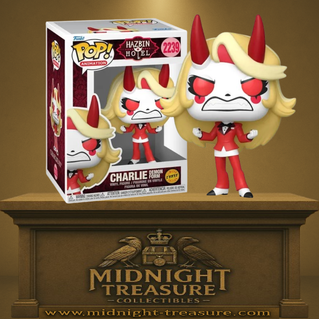 Funko Pop! Animation – Charlie Morningstar (Demon Form / Forme Démon) Chase (N°2239). Charlie avec cornes rouges et expression démoniaque, version spéciale Hazbin Hotel.