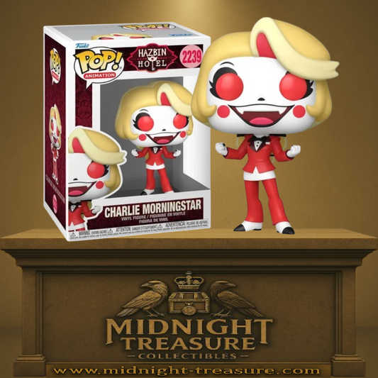 Funko Pop! Animation – Charlie Morningstar (N°2239). Charlie en costume rouge avec yeux rouges, personnage principal de Hazbin Hotel.