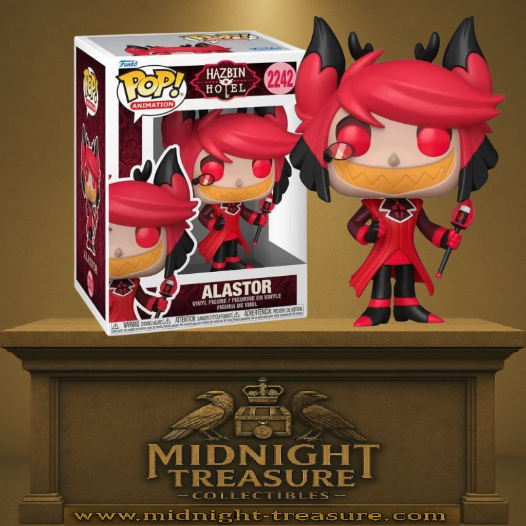 Funko Pop! Animation – Alastor (N°2242). Alastor avec costume rouge et micro, personnage de Hazbin Hotel.