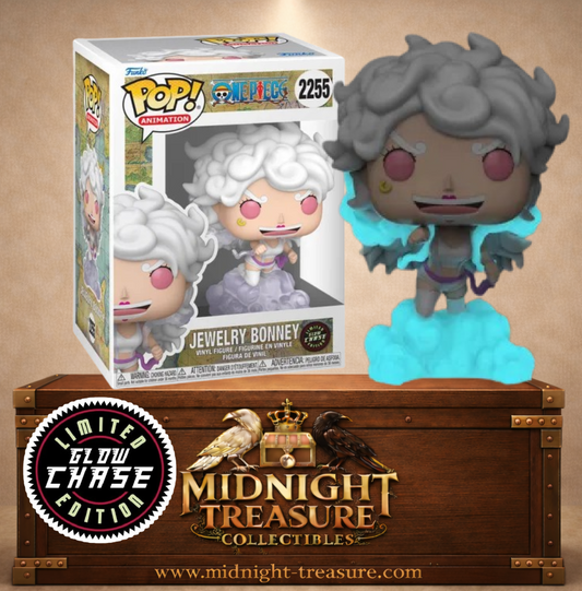 Funko Pop! One Piece N°2255 – Jewelry Bonney Chase Glow in the Dark avec nuages lumineux inspirés de l’arc Egghead.