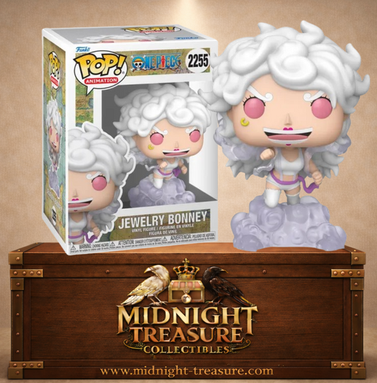 Funko Pop! One Piece N°2255 – Jewelry Bonney avec transformation Distorted Future et socle nuageux translucide inspiré de l’arc Egghead.