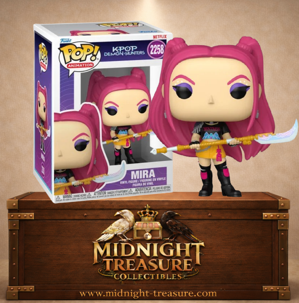Funko Pop! Animation N°2258 – Mira – KPop Demon Hunters. Figurine avec cheveux roses et grande lame stylisée.