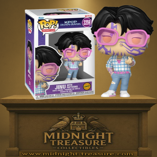 Funko Pop! Animation – Jinu (With Patterns / Avec Motifs) Chase (N°2259). Idol KPop Demon Hunters avec motifs violets surnaturels et lunettes roses.