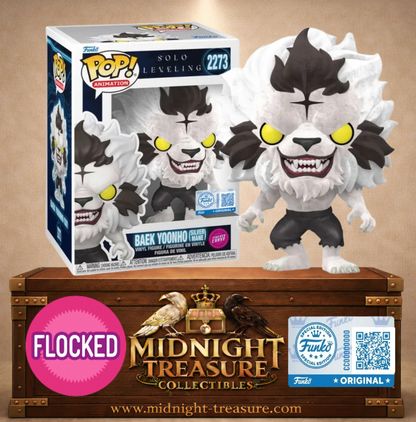 Funko Pop! N°2273 Baek Yoonho Silver Mane (Crinière argentée) Solo Leveling, version Flocked Chase floquée avec forme bestiale de tigre blanc.