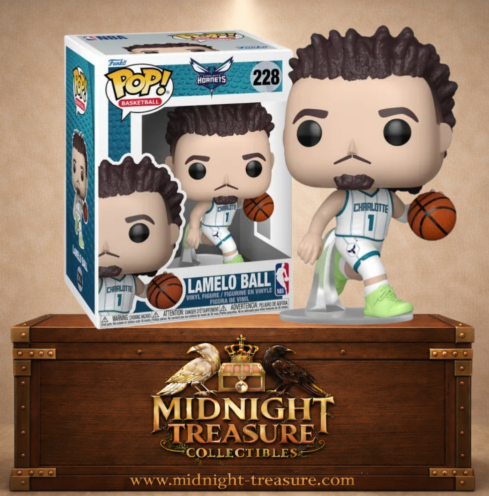 Funko Pop! Basketball N°228 – LaMelo Ball – Charlotte Hornets. Figurine LaMelo Ball avec ballon en tenue officielle.