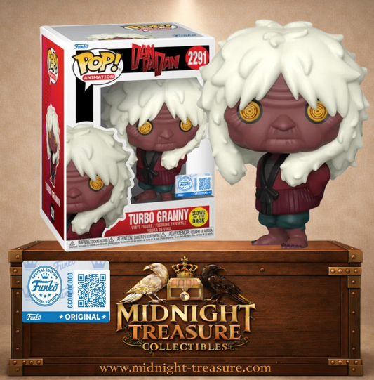 Funko Pop! Animation N°2291 – Mamie Turbo – Dan Da Dan. Version glow in the dark avec yeux spirales.