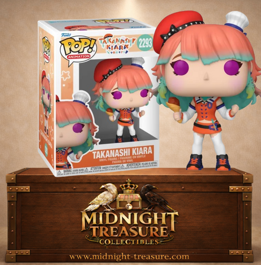 Funko Pop! Animation N°2293 – Takanashi Kiara – hololive. Figurine VTuber avec cheveux orange et tenue colorée.