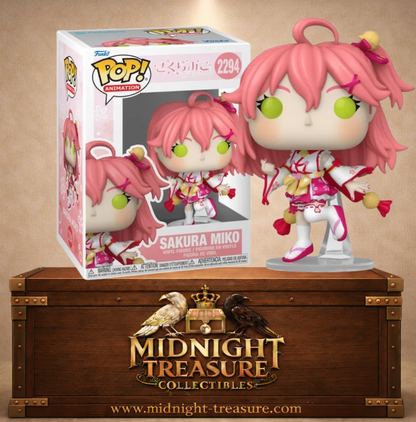 Funko Pop! Animation N°2294 – Sakura Miko – hololive. Figurine VTuber en tenue de prêtresse japonaise rose.