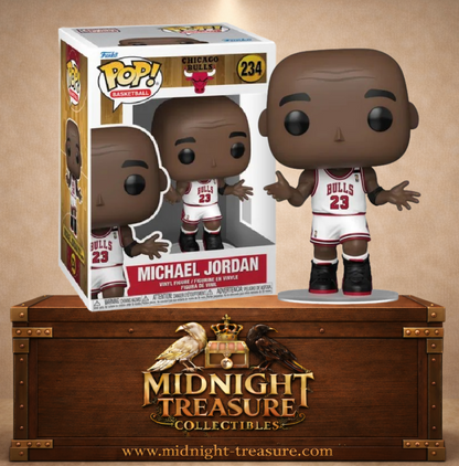 Funko Pop! Basketball N°234 Michael Jordan The Shrug avec maillot blanc N°23 des Chicago Bulls, inspirée des Finales NBA 1992.