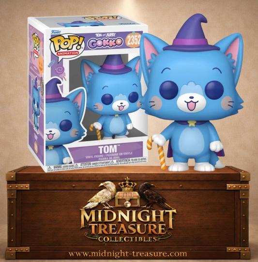 Funko Pop! Animation N°2352 – Tom de Tom & Jerry Gokko dans une adorable version sorcier avec chapeau violet, cape et canne rayée.