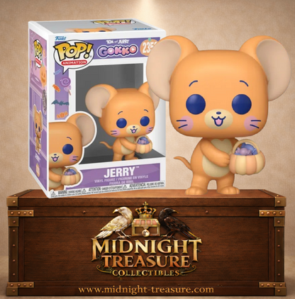 Funko Pop! Animation N°2353 – Jerry de Tom & Jerry Gokko en version kawaii Halloween avec son panier citrouille rempli de friandises.
