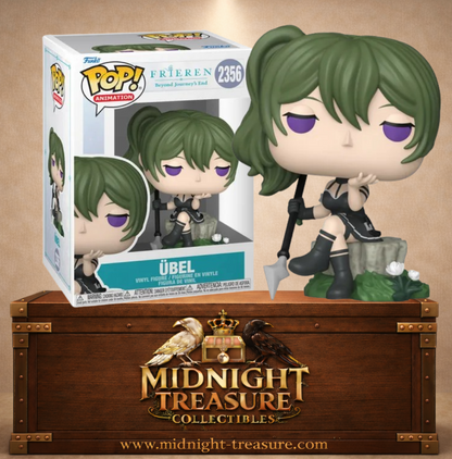 Funko Pop! Frieren N°2356 – Übel assise avec son bâton de mage et son regard caractéristique inspirée de l’arc de l’Examen de Mage de Première Classe.