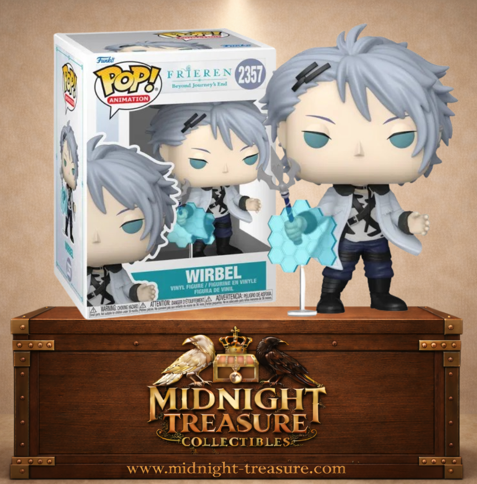 Funko Pop! Animation N°2357 – Wirbel utilisant un bouclier magique bleu hexagonal et tenant son bâton de mage inspiré de Frieren: Beyond Journey's End (Frieren : Au-delà de la Fin du Voyage).