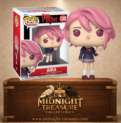 Funko Pop! N°2385 Aira Shiratori de Dandadan avec cheveux roses et uniforme scolaire du lycée Kami.